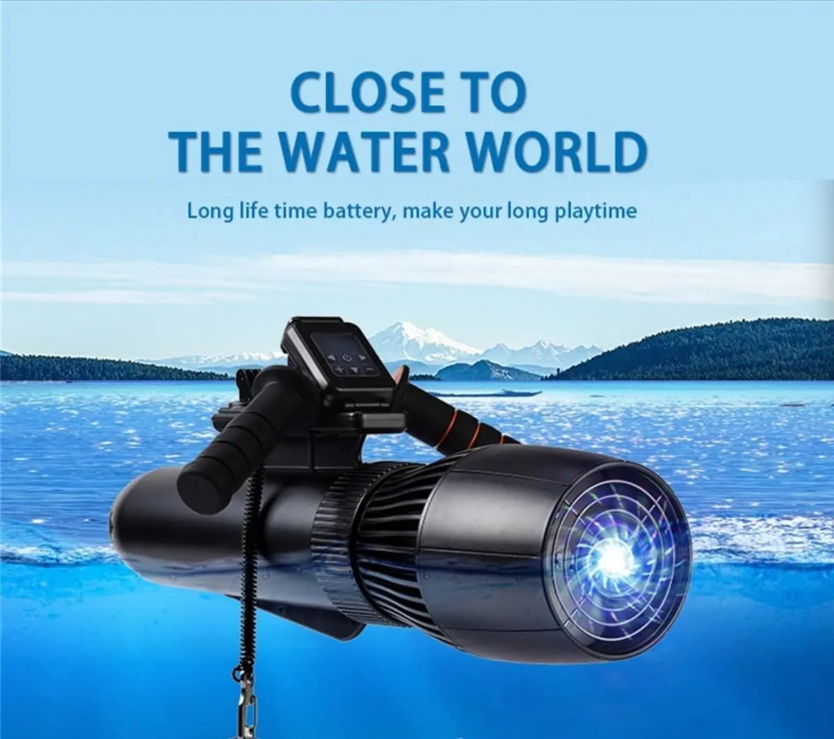 카몰렉 500W 수중 스쿠터: 40m 프리다이빙, 브러시리스 모터, 60분 슈퍼 배터리 수명, 10000mAh 용량.