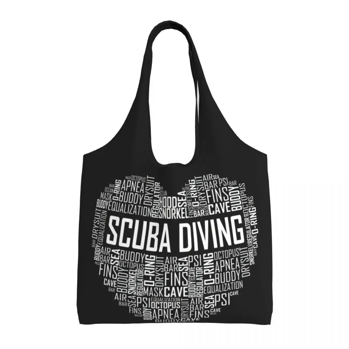 

Reusable Scuba Diving Heart Shopping Bag Women Canvas Shoulder Tote Bag Washable Groceries Shopper Bags Handbags