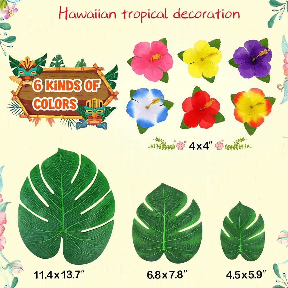 Hawaiian Luau Party Aloha Banner Hibiscus Flowers Palm Leaves Sea Wave Tablecloth for Tropical Party Beach Birthday Decorations