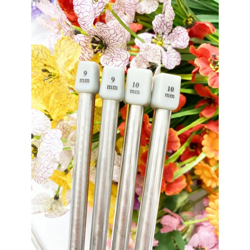 9/10mm Stainless Steel Needle Set, 35cm Single-Ended Long Straight Needles, 4Pcs Durable and Lightweight Knitting Needles, Suitable for Beginners and Professionals, Ideal for DIY Knitting of Scarves, Hats, Small Blankets, and as a Gift for Grandma and Mother's Day