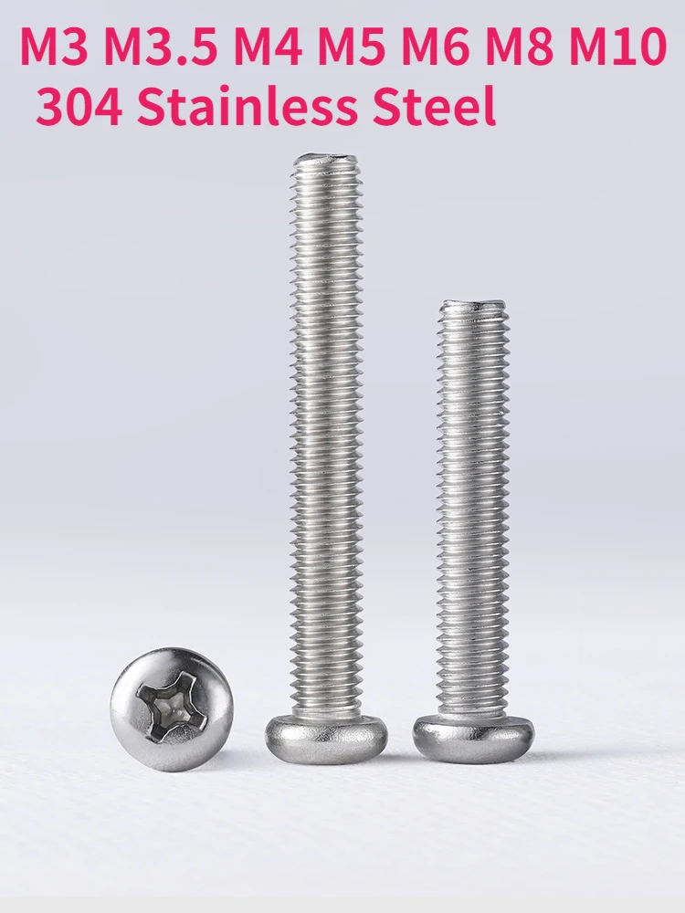 M3 M3.5 M4 M5 M6 M8 M10 A2-70 304 Stainless Steel Cross Round Phillips Pan Head Screw Bolt Phillips Screws Length 3-100mm