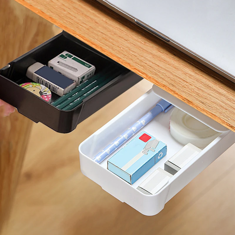 Under The Desk Drawer Type Storage Box Desktop Hidden Hanging Holder Stationery Organizer Office Desk Student Invisible