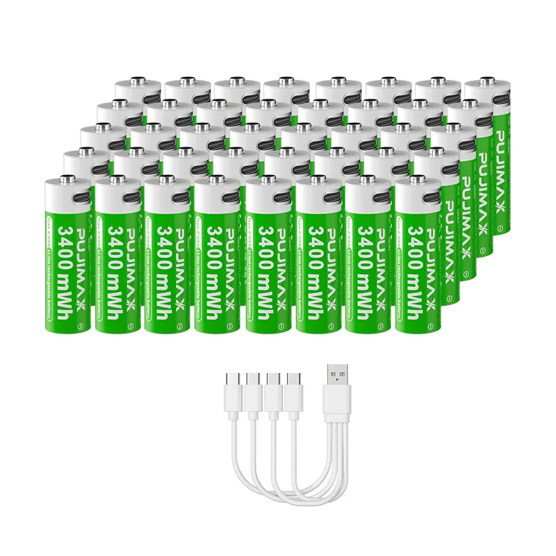 PUJIMAX 1.5V 3400mWh USB-C AA Battery Lithium Ion Batteries with Type-C Cable Charging Rechargeable AA Batteries For Power Tool