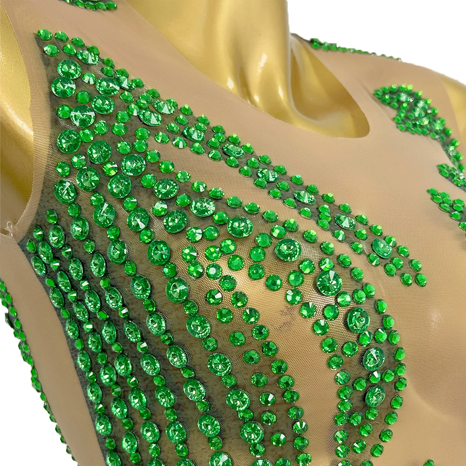 Sprankelende Groene Strass Korte Jurk Voor Vrouwen Sexy Mesh Doorzichtig Avondjurken Vieren Verjaardagsjurk Lvyi