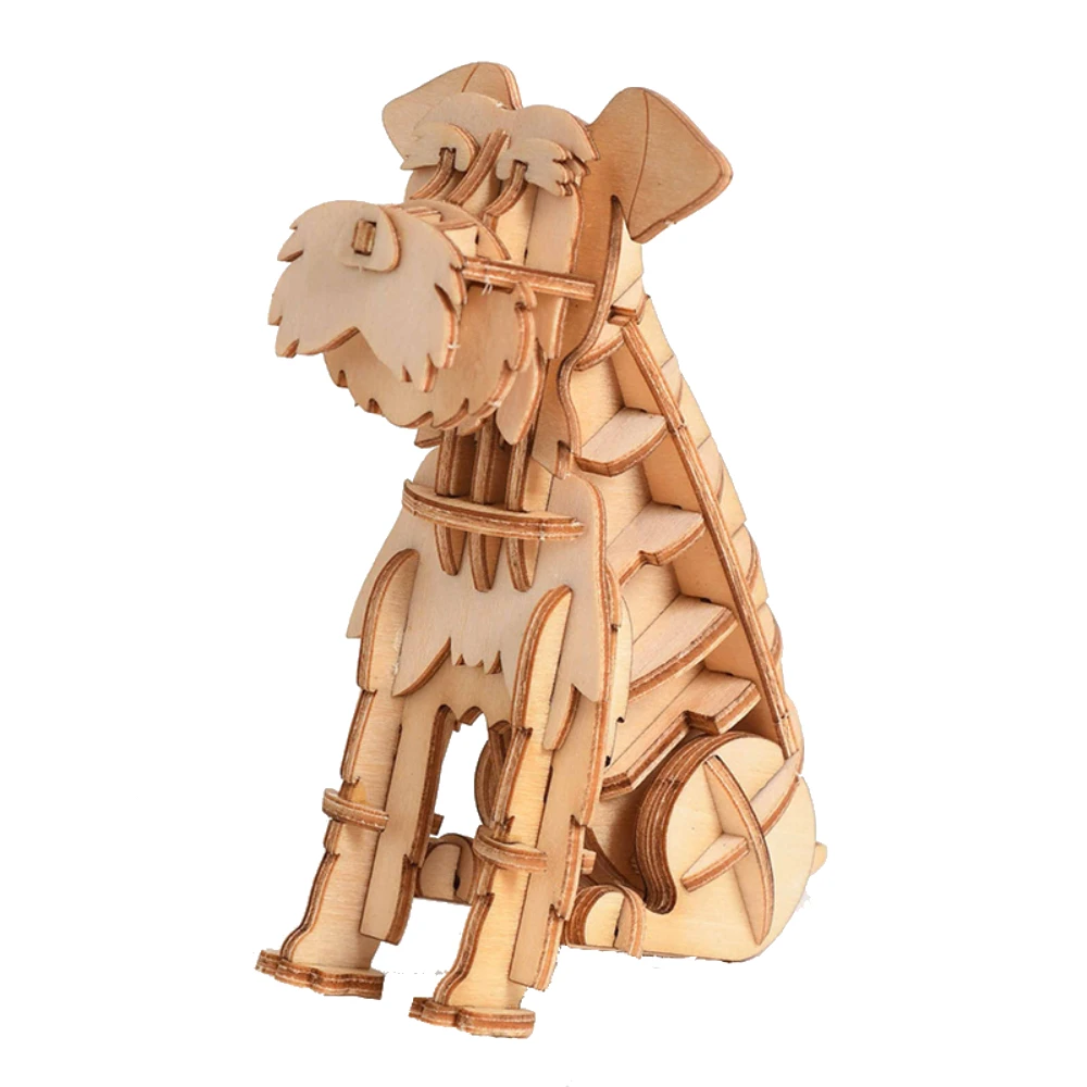 

3D DIY Schnauzer Puzzles Toys Assembly Build Blocks Wood Craft Kits for Kid & Adults Handmade Animal Jiagsaw Models Decor Gift