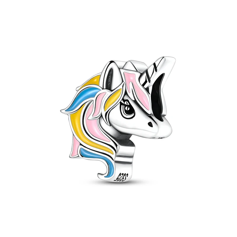 

925 Sterling Silver Charms Bead Colorful Unicorn Dangle Fit Original Bracelet Women Jewelry Gift