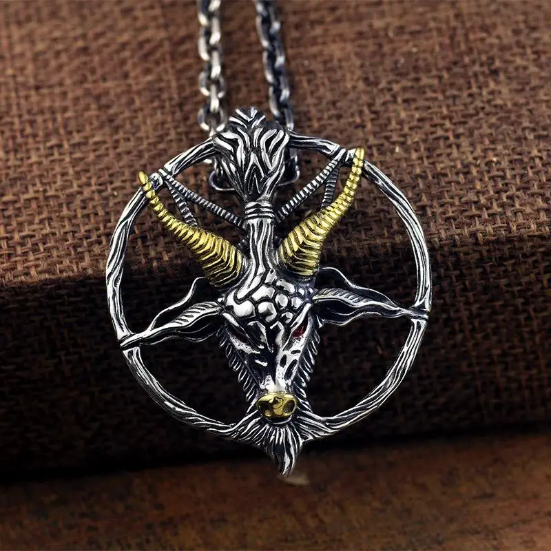 Satanic Goat Upside Down Pentacle Pendant Necklace Pointing Down Pentagram Baphomet Mendez Mendez Lucifer Jewelry