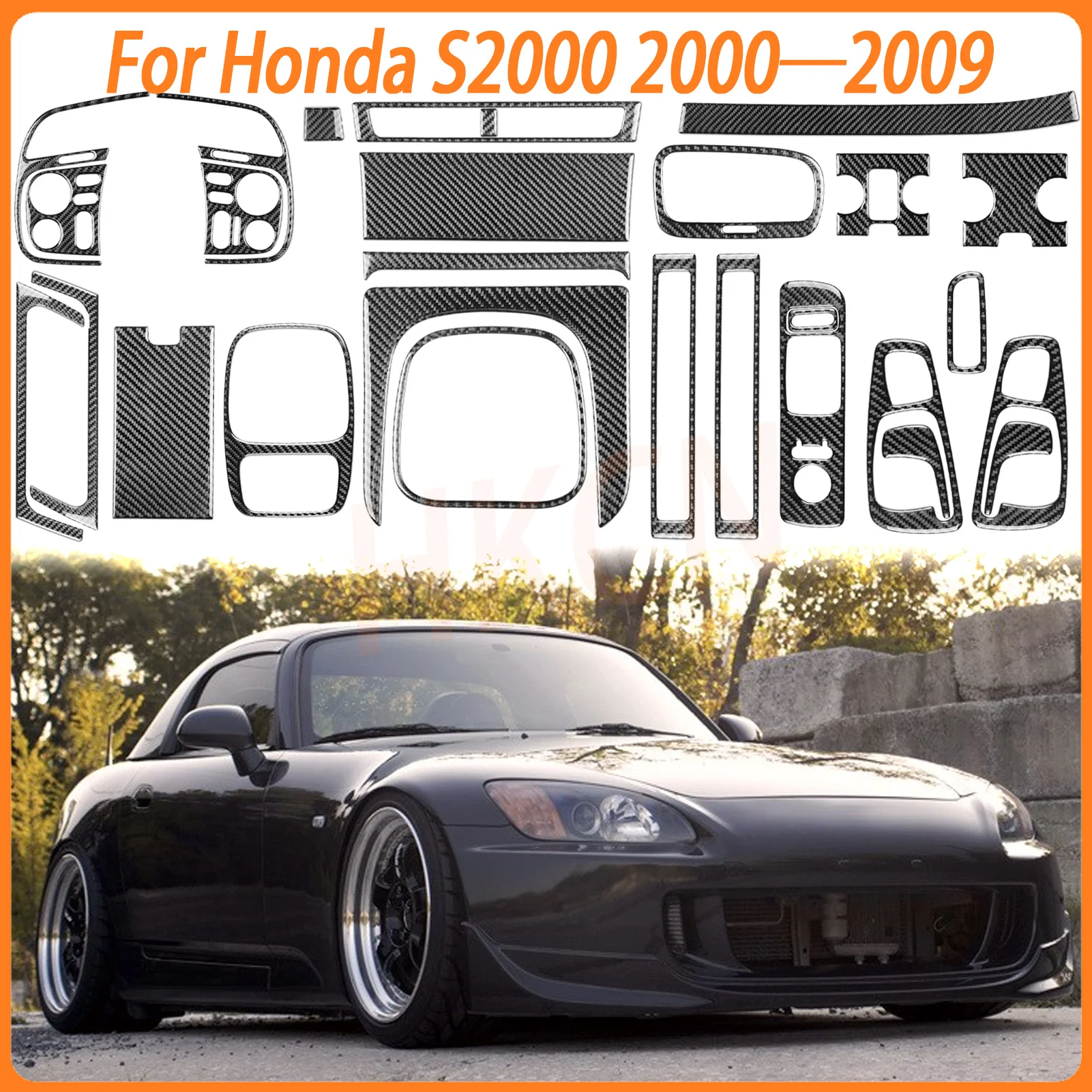 Carbon Fiber Center Console Panel Trim Control Switch Door Handle Car Accessories Decorative Stickers for Honda S2000 2004-2009
