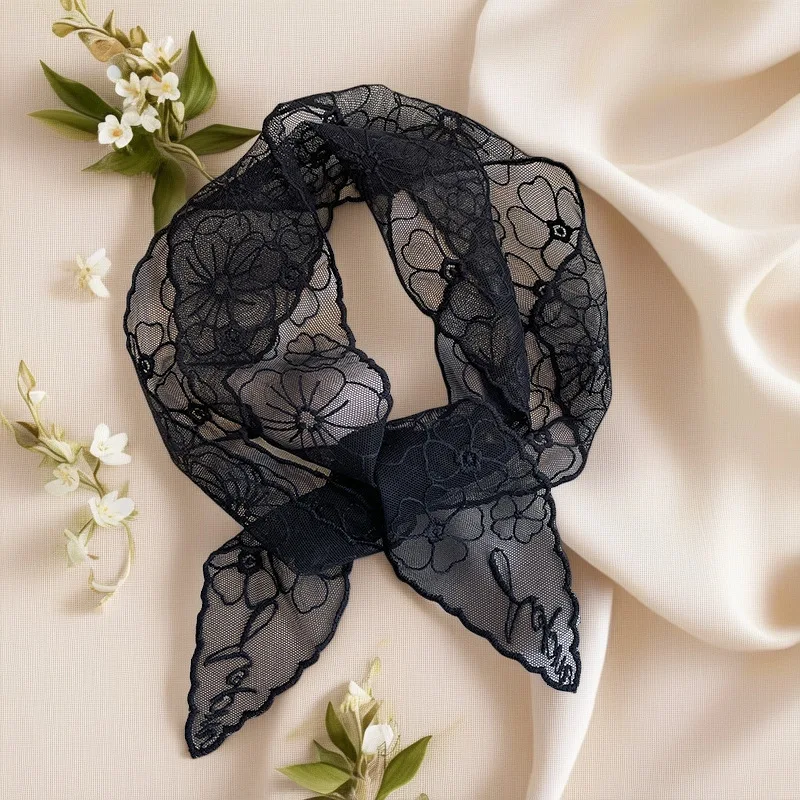 ลูกไม้ผ้าพันคอผ้าไหมฝรั่งเศส Retro ผู้หญิงแถบคาดศีรษะ,ขนาดเล็กยาวแถบแคบ INS ผูกผม Streamer ผูกกระเป๋าชุด