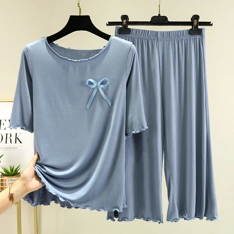 

Summer Thin Short Sleeve Sleepwear Set Women Loose Modal Casual Pants Can Be Worn outside Home Clothes Two Piece Set
