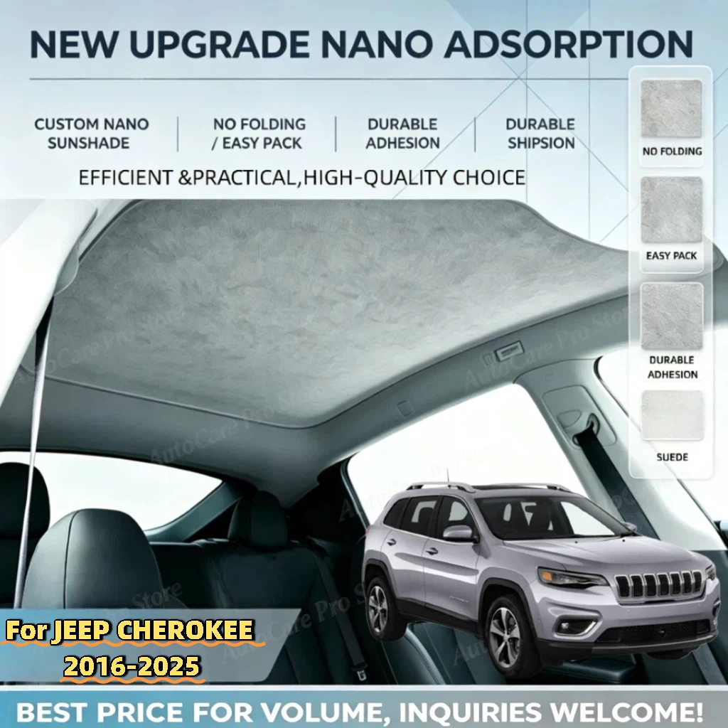 Car Suede Fabric Anti-uv Electrostatic Adsorption Sunroof Sunshade For JEEP CHEROKEE 2016-2025 Auto Heat Insulation Skylight