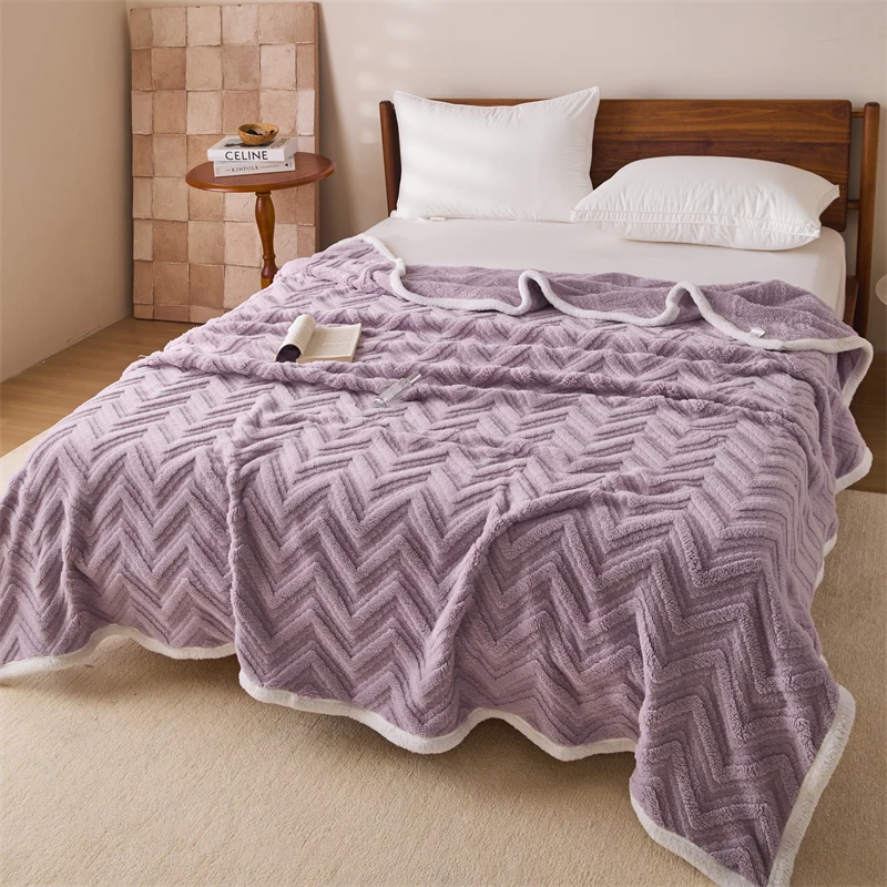

J HomeStriped Double-sided Taffeta Velvet Blanket Spring Autumn Warm Soft Plush Blanket for Sofa Bed Comfy Office Naps Throw Bla