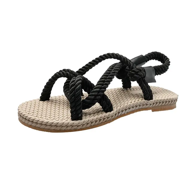 Rainbow Color Rope Sandals Woman Retro Weaved Fishman Sandalias Ladies Sea Blue Beach Slippers Handmade Bohemian Straw Shoes