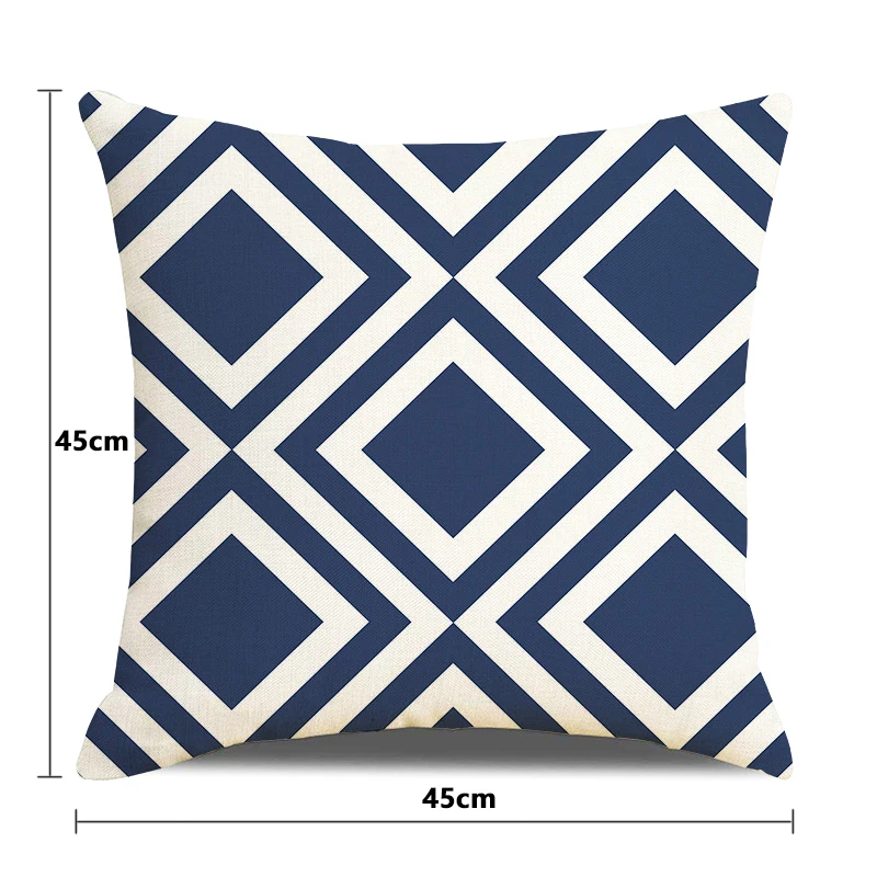 1x 45x45cm Pillows Sofa Case Navy Blue Geometric Pattern Pillow Case Cushion Cover Office Home Decoration