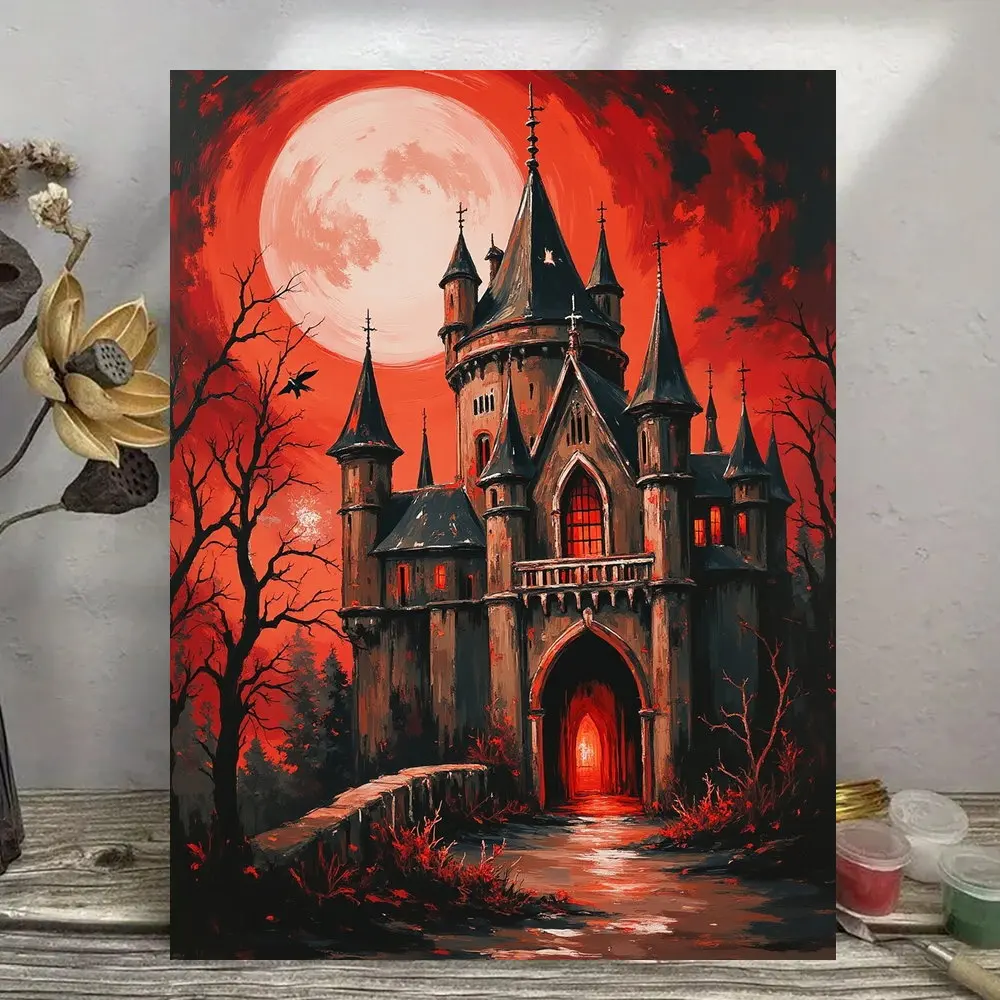 DIY Oil Painting By Numbers Kit Gothic Haunted Castle Acrylic Paint By Numbers Diy Numbers Painting Art on Canvas By Numbers
