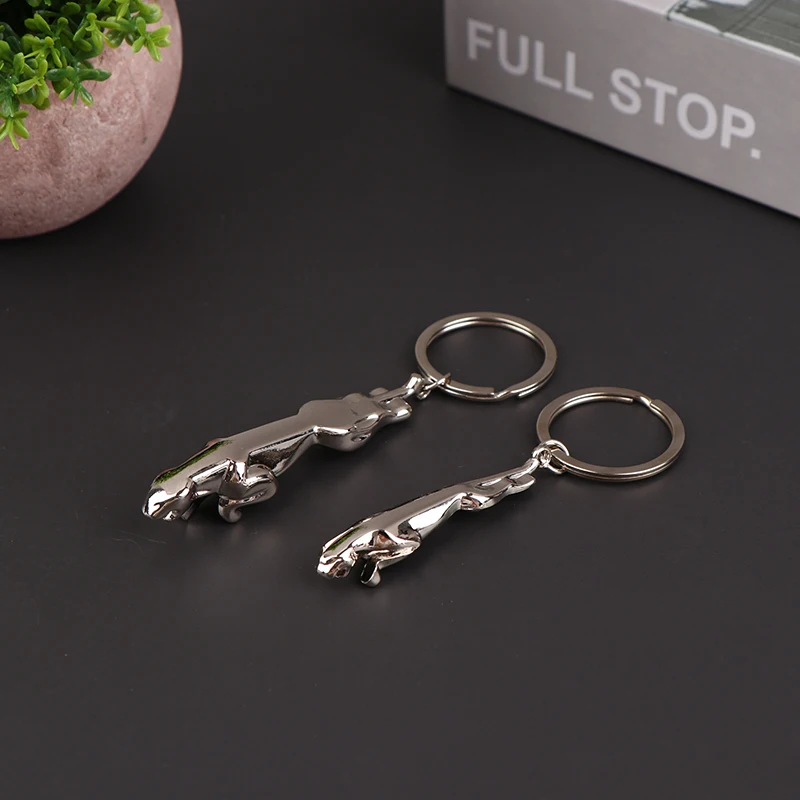 Classic Silver Color Stainless Steel Leopard Keychain Jaguar Car Keyrings Fine Bag Key Chains Two Types Creative Jewelry