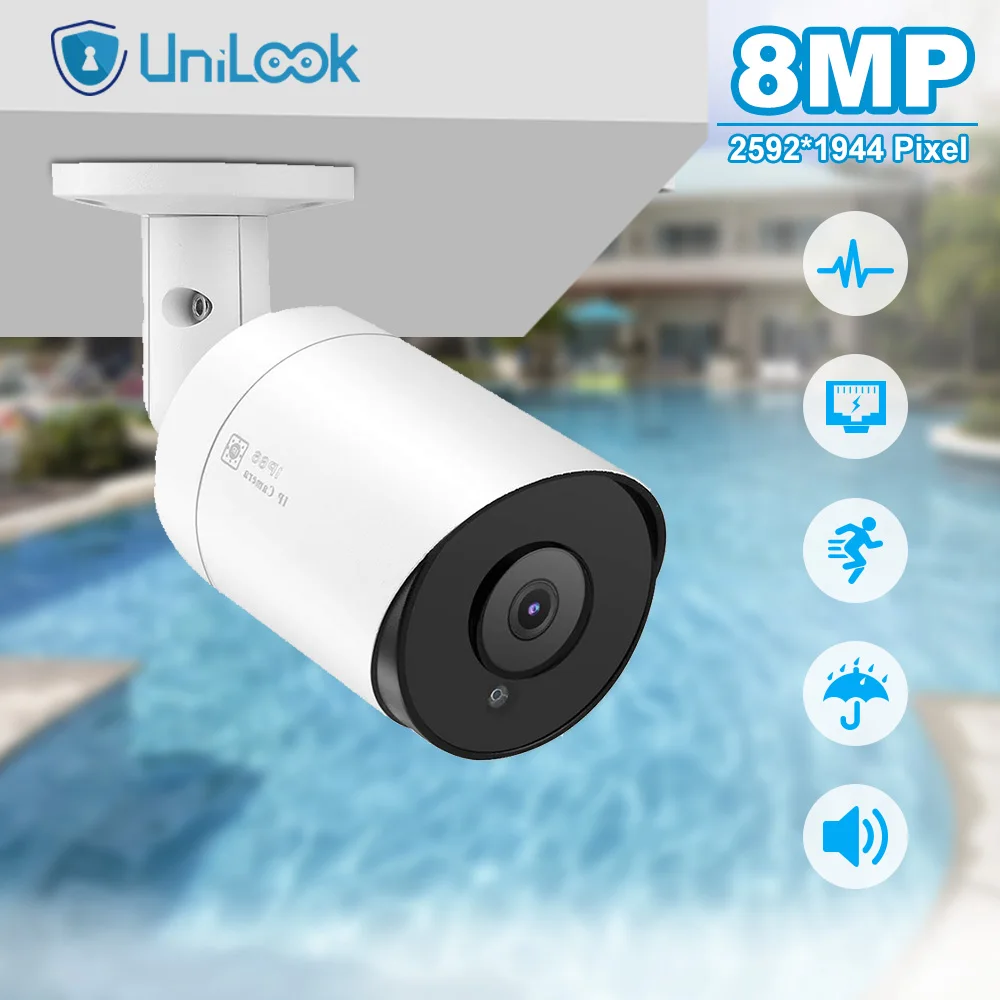 

UniLook 8MP 4K Bullet POE IP Camera With SD Card Slot Outdoor Security Camera IP66 Hikvision Compatible Outdoor Security Camera