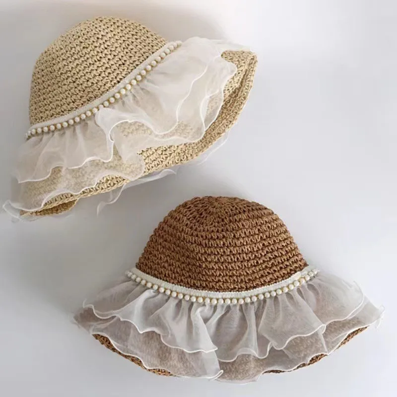 A lace fringed girl sunshade hat sweet and cute for summer outing