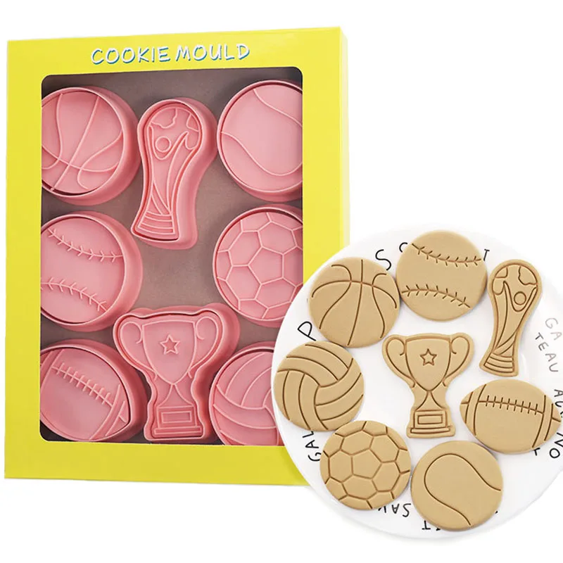 8 Pcs/set Sports Theme Cookie Cutters Trophy Football Basketball Biscuit Mold Cookie Stamps Baking Mold DIY Kitchen Baking Tools