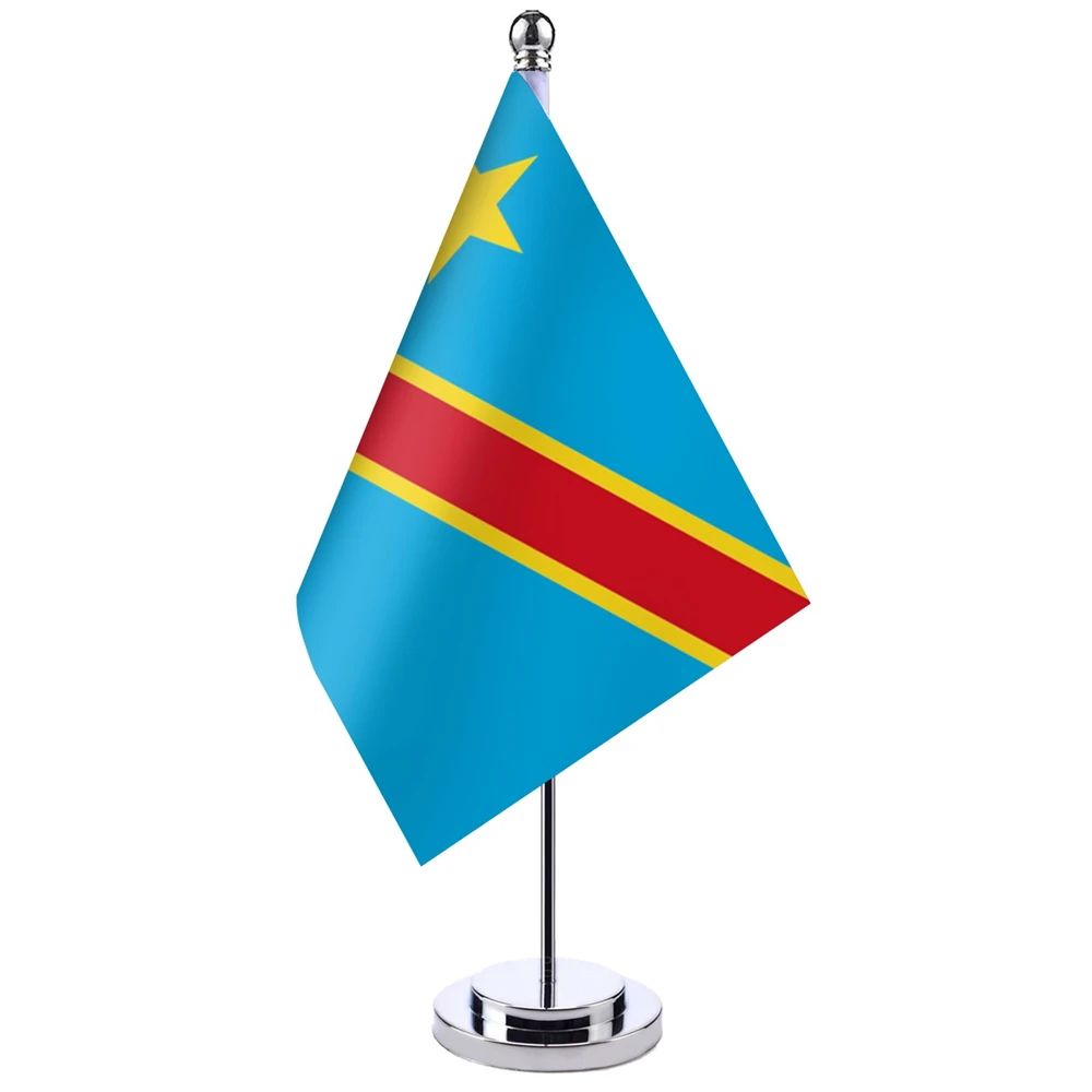 

14x21cm Office Desk Flag Of Democratic Republic of the Congo Banner Boardroom Table Stand Pole The Cabinet Flag Set Room Decor