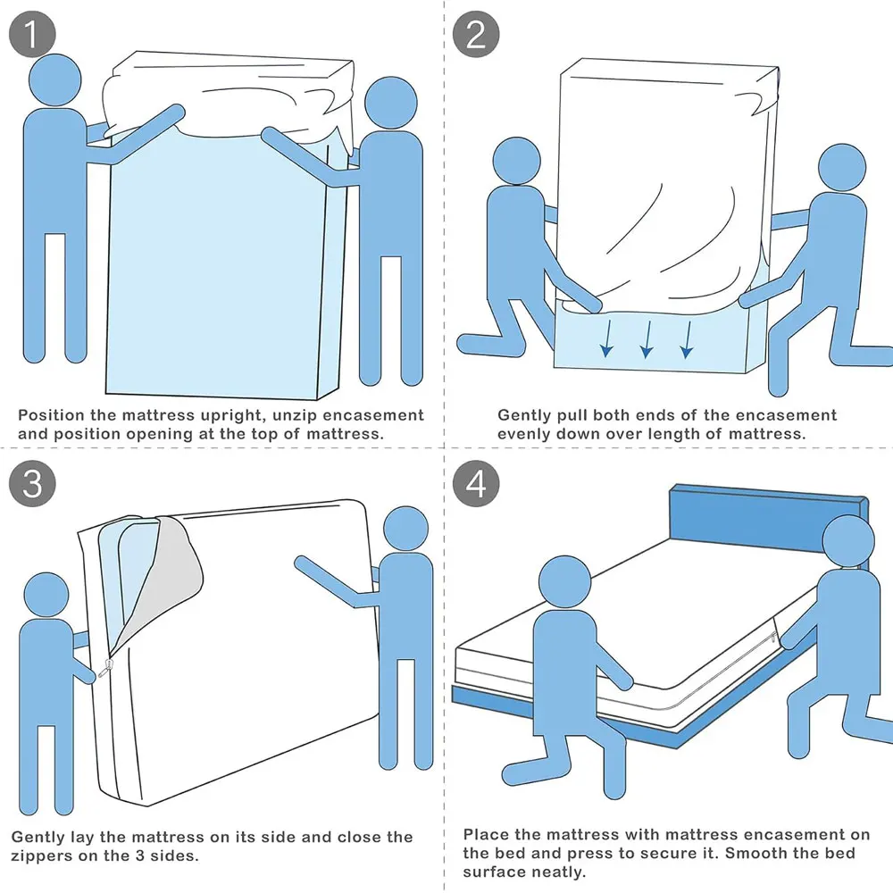 Impermeável Zipper Bed Cover, Totalmente Espuma Colchão Protector, Bug Proof, Rainha