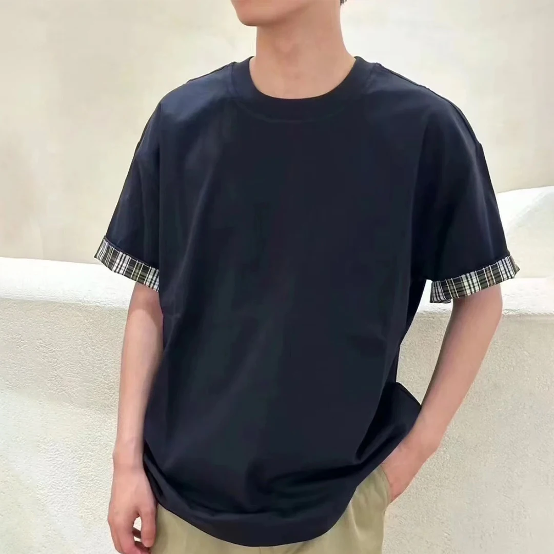 

NIGO Men's Summer Patchwork Double Layer Check Cotton Round Neck Short Sleeve T-Shirt Ngvp #nigo8648