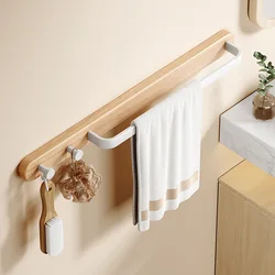 wood Towel rack ，no punch bathroom shelf，towel hangers for bathroom，Towel Bar with Metal Rod，towel holder，towel rail for toilets