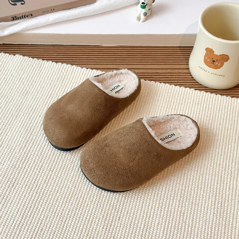 Autumn Winter Kids Fleece Cotton Slippers for Boys Girls Warm Leopard Print Indoor Home Slippers