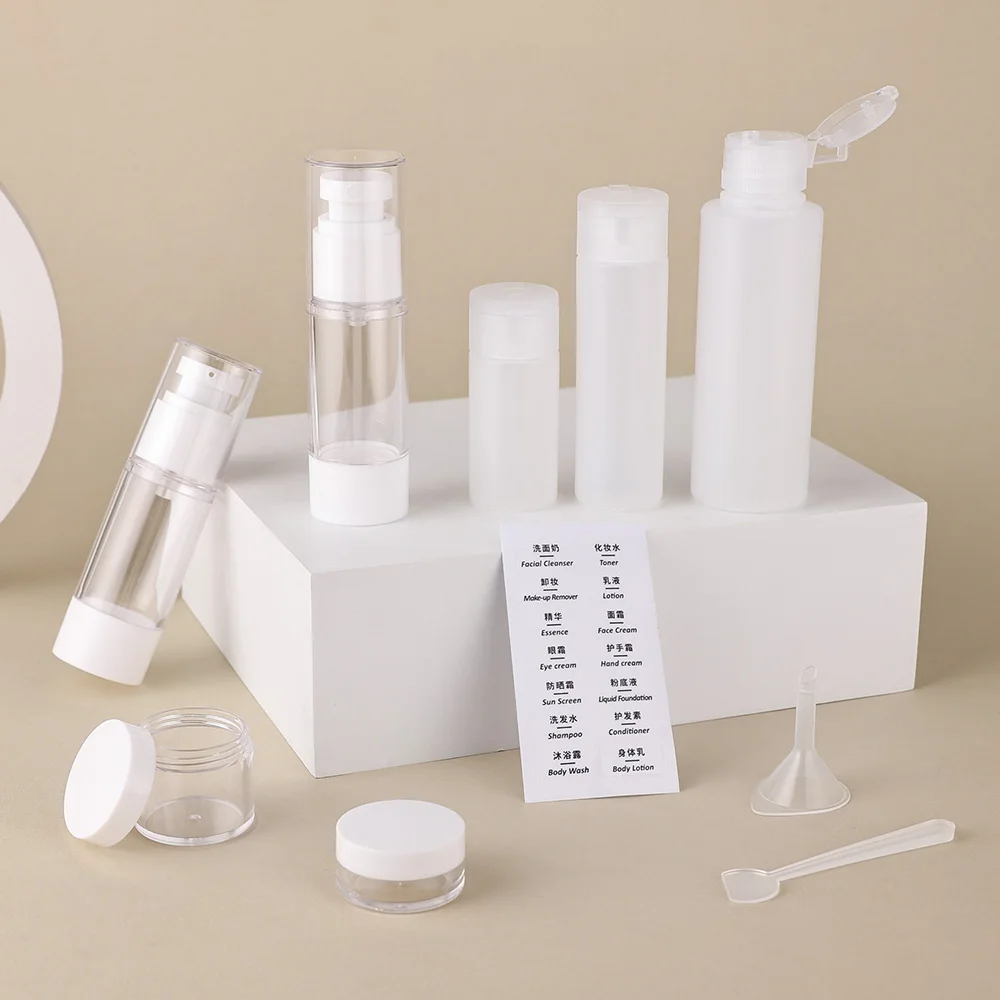 7-delige reisflessenset lekvrije hervulbare samendrukbare containers voor toiletartikelen met doorzichtige ritssluiting toilettas voor lotion