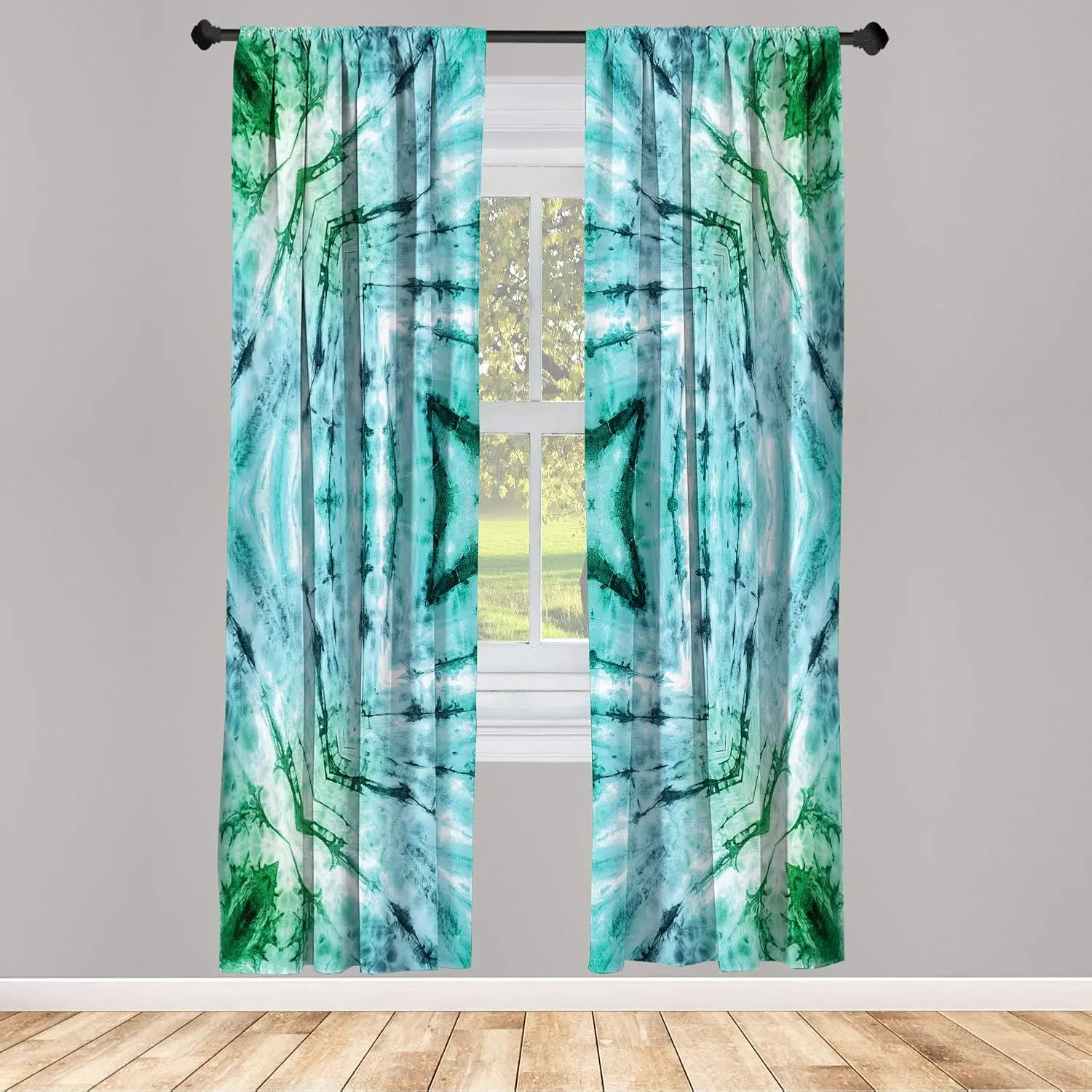 Abstract Window Curtains, Watercolor Rainbow Colored Butterflies and Letterings Music Notes Art Print, Lightweight Decorative