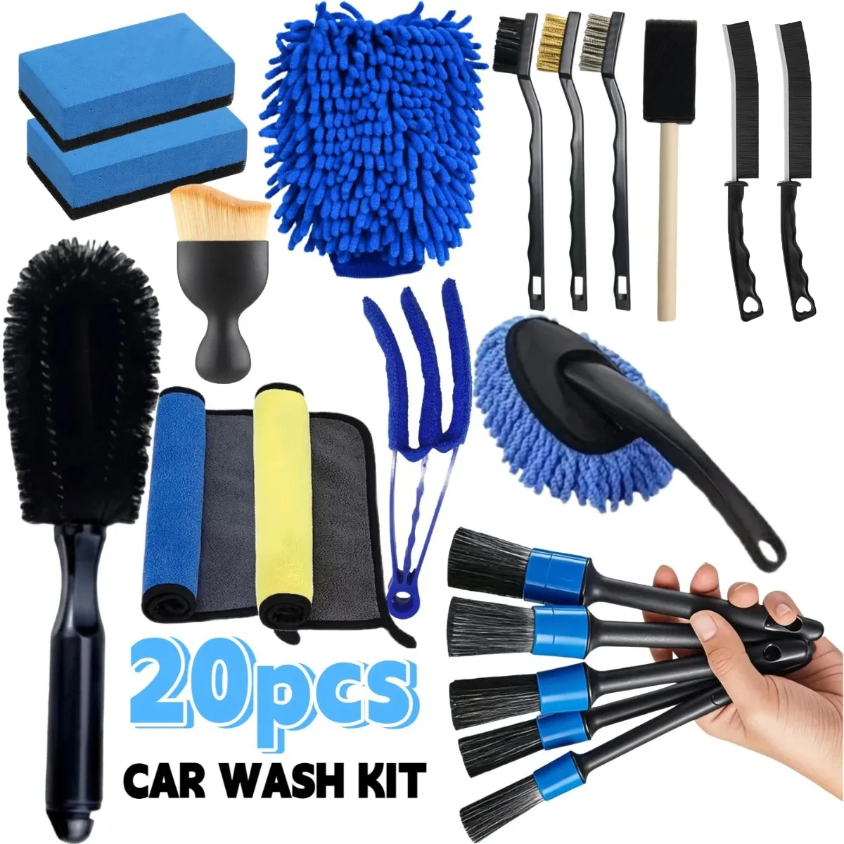 16/20pcs Car Cleaning Tool Set Air Conditioning Vents Seat Gaps Various Detail Brushes Uses For Home Car Washing Motorcycle