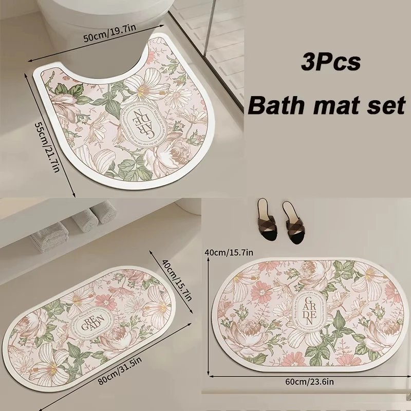 

Light Luxury Retro Style Non-slip Rubber Bath Mat Kitchen Toilet Door Non-slip Absorbent Mat Bathroom Entrance Door Mat