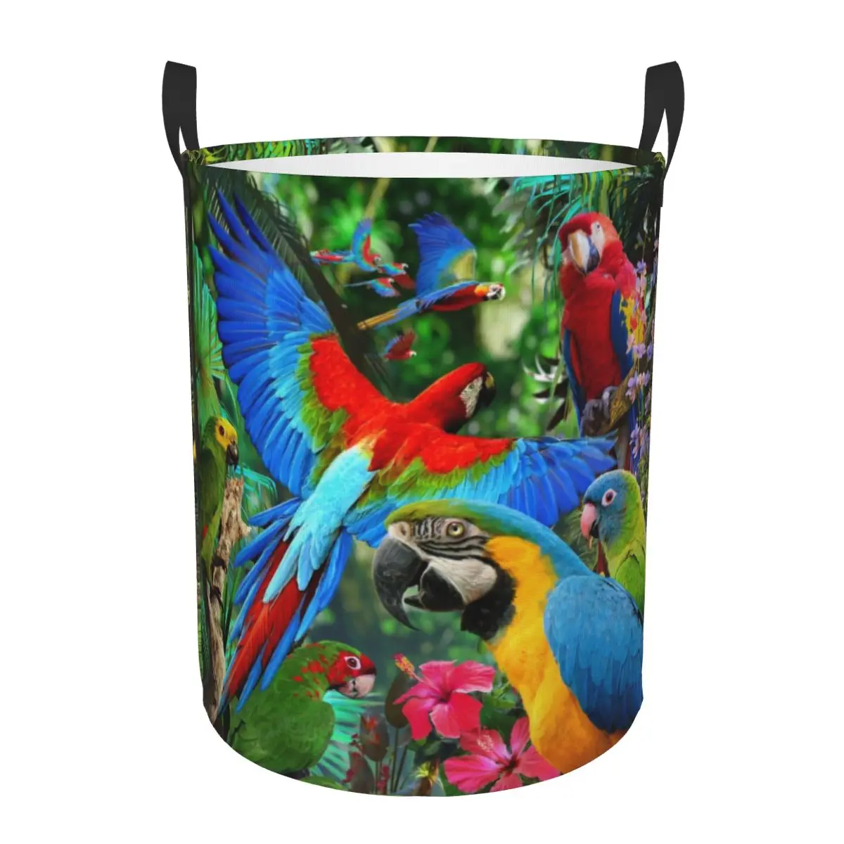 Custom Cute Tropical Parrots Birds Laundry Basket Foldable Capacity Clothing Storage Bin Cockatiel Macaw Parrotlet Baby Hamper