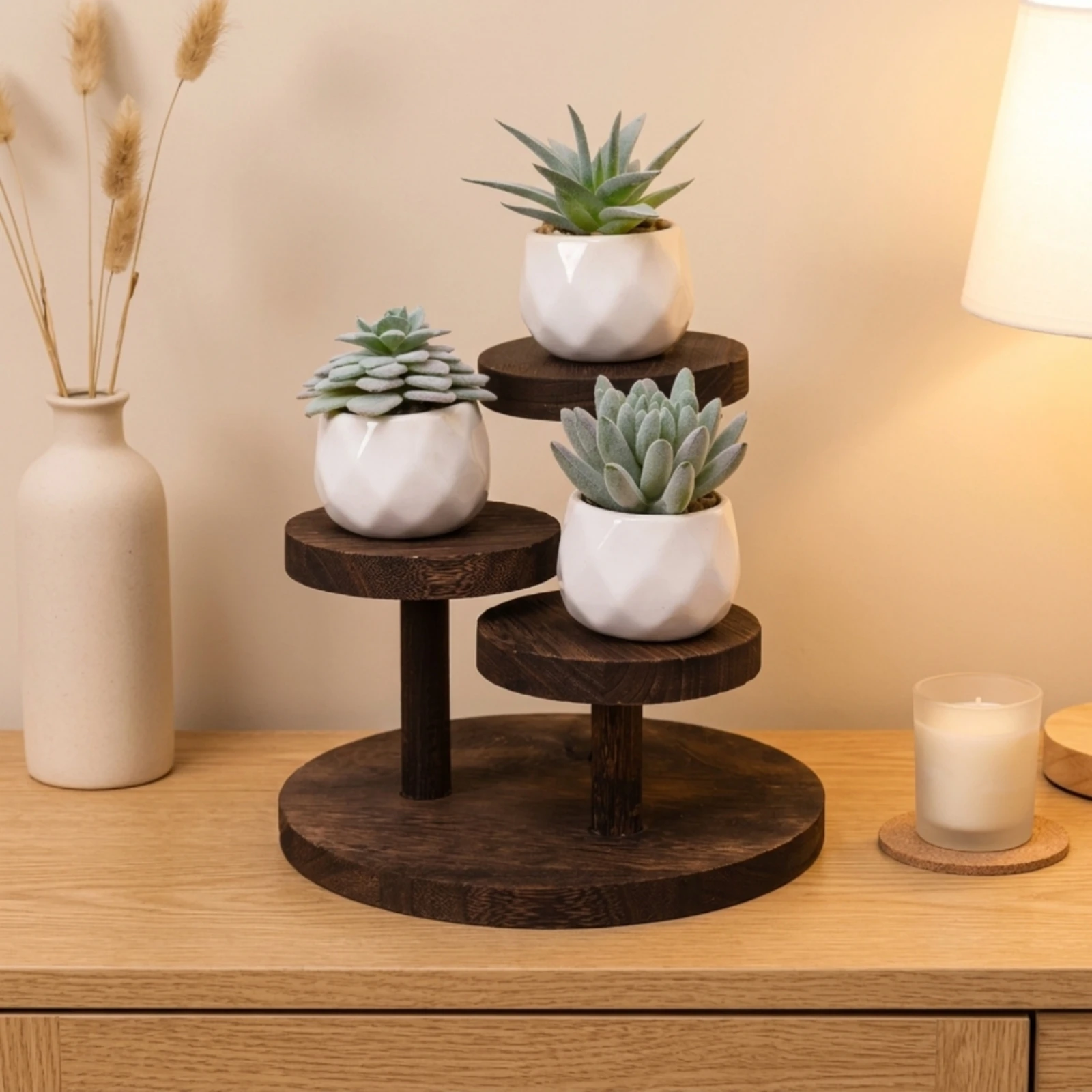 Wooden Tiered Display Stand Rustic Wooden Display Riser Stand Versatile Multifunctional for Tea Lovers, Office Desk