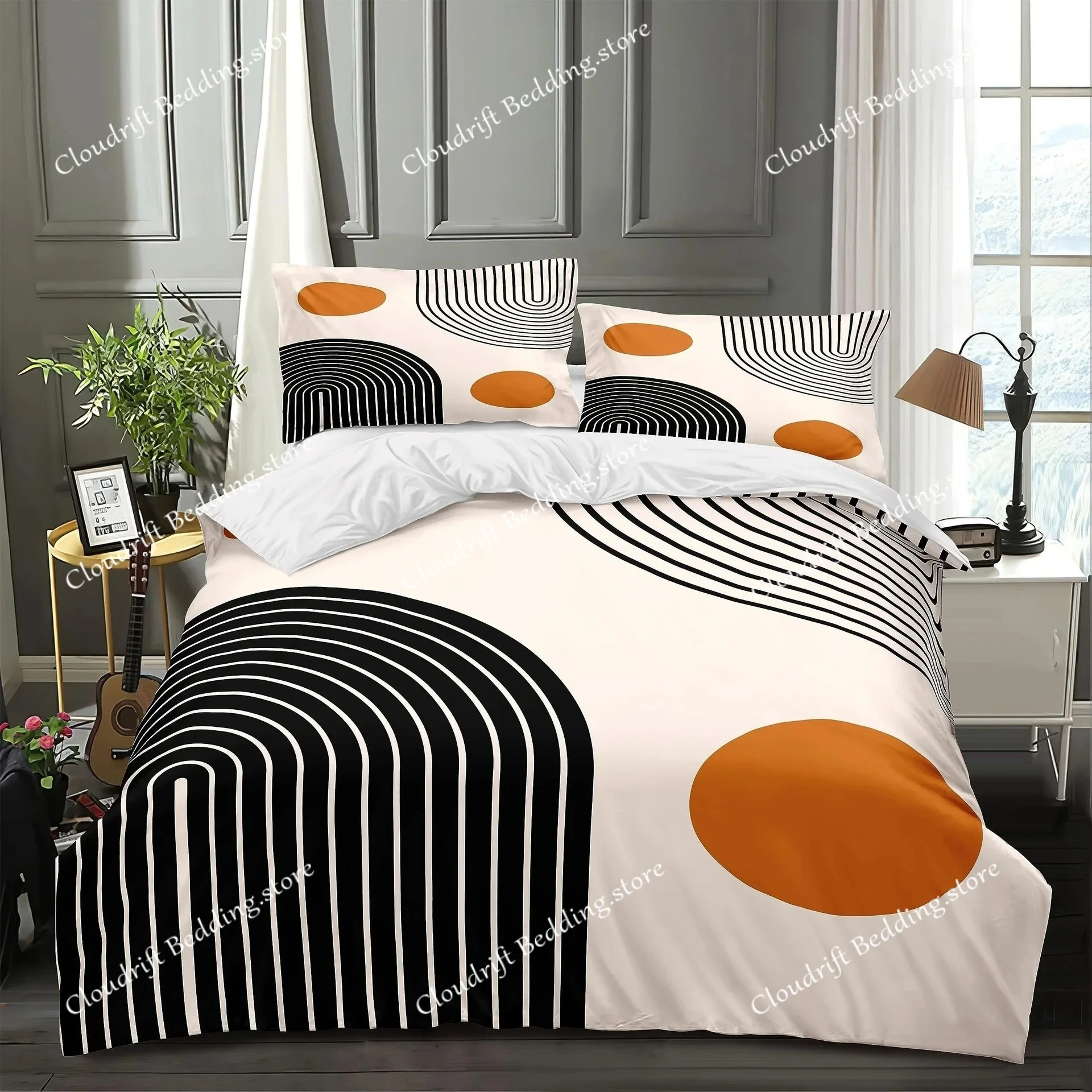 Mid Century Modern Duvet Cover Set King Abstract Geometric Balance Shapes Rainbow Sun Circles Boho Comforter Cover Bedding Sets