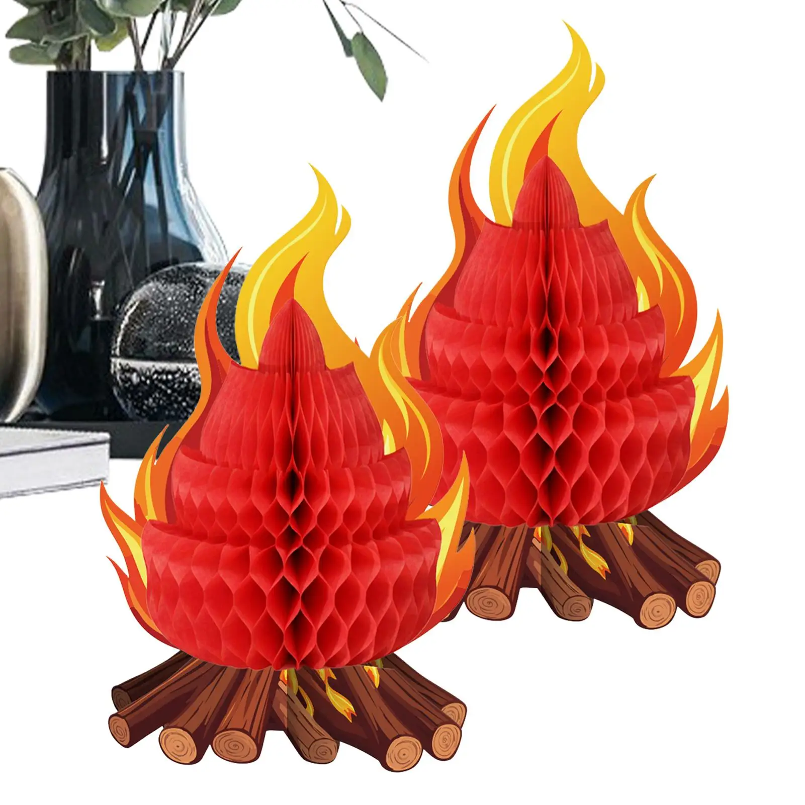 2pcs mini Fake Fire Artificial Flame Camping Decoration Realistic 3D Bonfire Cardboard Party Centerpiece Props For Home Room