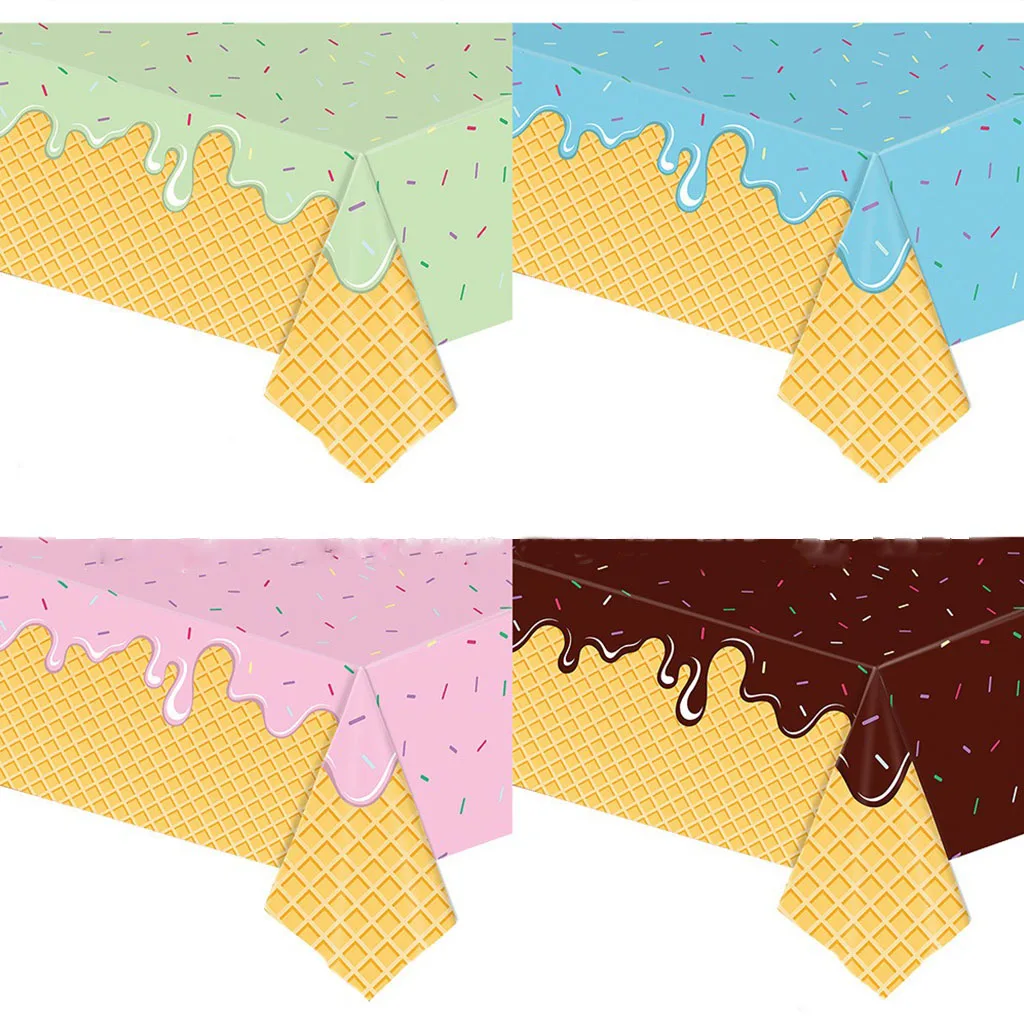 

54x108inch Ice Cream Theme Disposable Tablecloth Chocolate Ice Cream Table Cover Summer Ice Cream Birthday Party Supplies