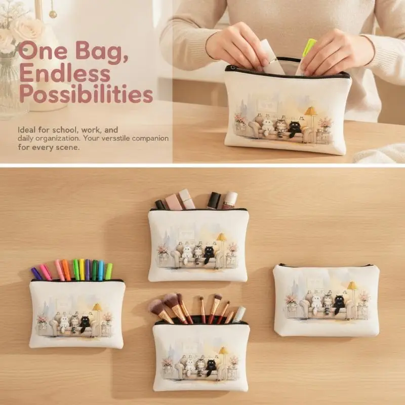 Adorable Cartoon Print Large Capacity Makeup Bag Portable Cosmetic Toiletry Organizer for Women Home Travel