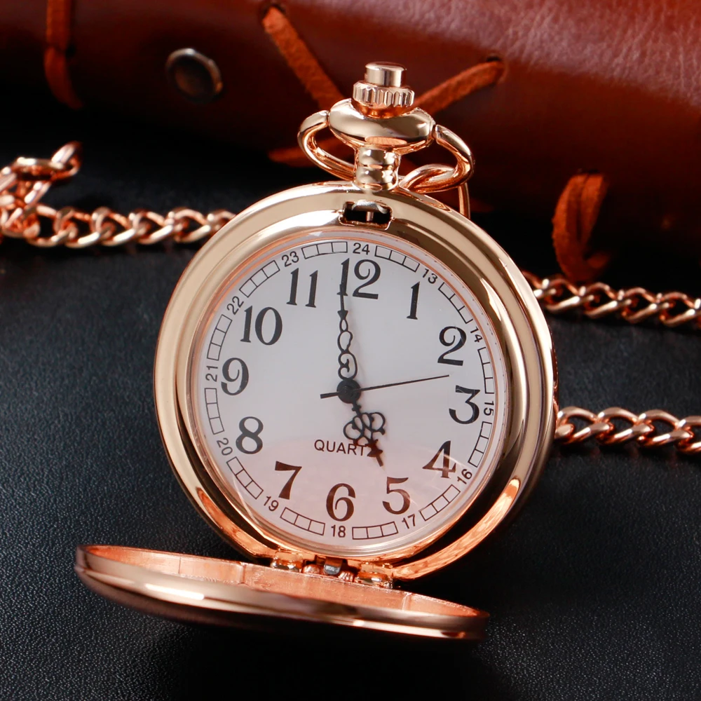 

Fashion Retro Quartz Pocket Watch for Women Men Rose Gold Necklace Pendant With Chain Birthday Best Gifts Half Hunter