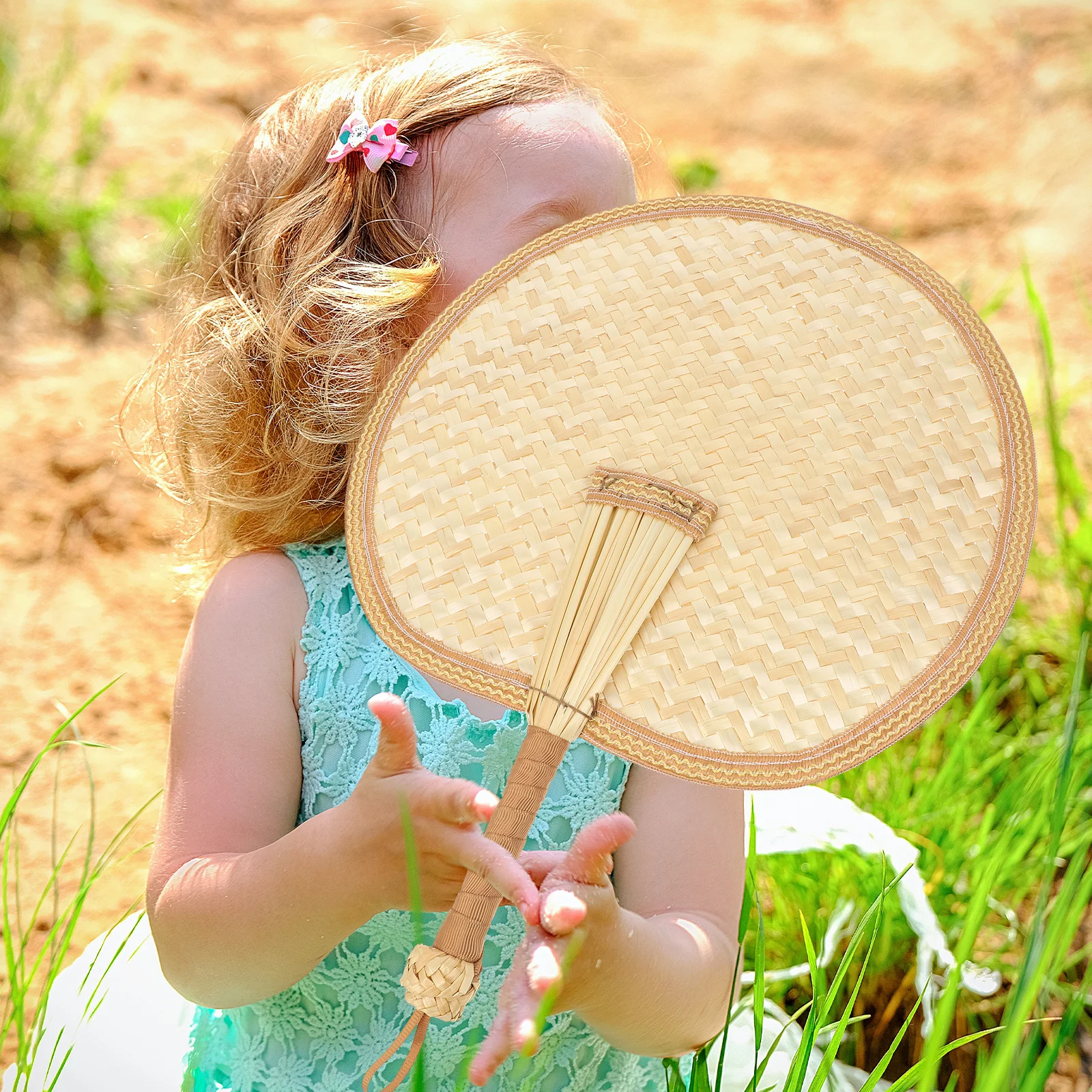 

Summer made Straw Red Color Woven Beach Fans for Adults Decorative H held Fan Lightweight Outdoor Indoor Repelling Insect