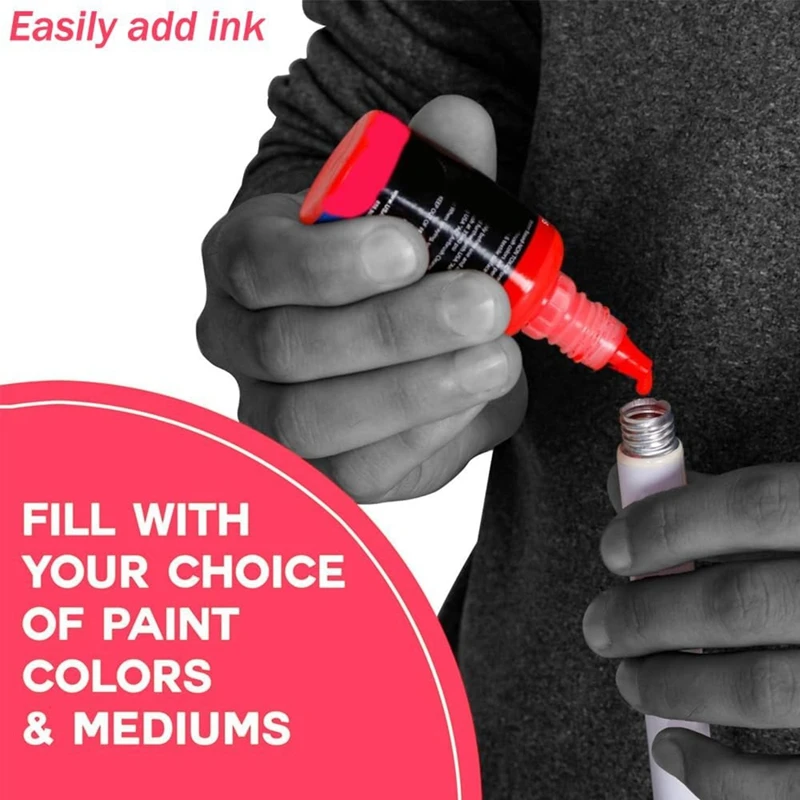BEDW-6 Pack Empty Refillable Paint Pens, 3Mm/6Mm Round And Slanted Tips For Painting Graffiti Artist Works