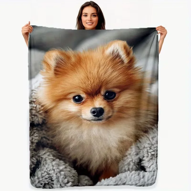 Cute Puppies Flannel Blanket Autumn Maple Leaves Dog Photo Fleece Blanket Soft Cozy Warm Throw Blankets For Bed Sofa Room Decor