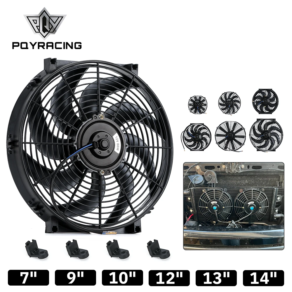 Free Shipping 7 9 10 12 13 14 Inch Universal 12V 80W Slim Reversible Black Blade Electric Cooling Radiator Auto Fan Mounting Kit