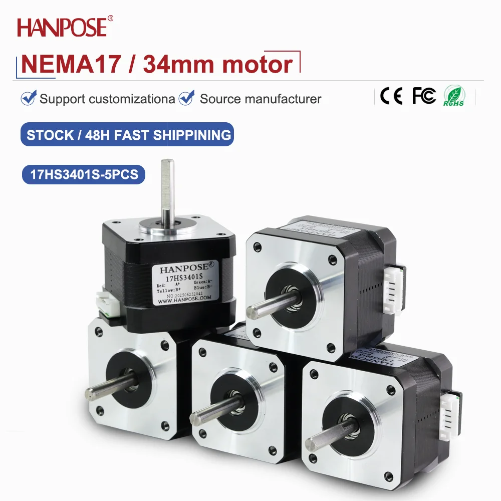 NEMA17 5PCS 17HS3401S stepper motor 2.8V 1.3A two-phase four wire 3D printing accessories motor manufacturer direct sales NEMA17