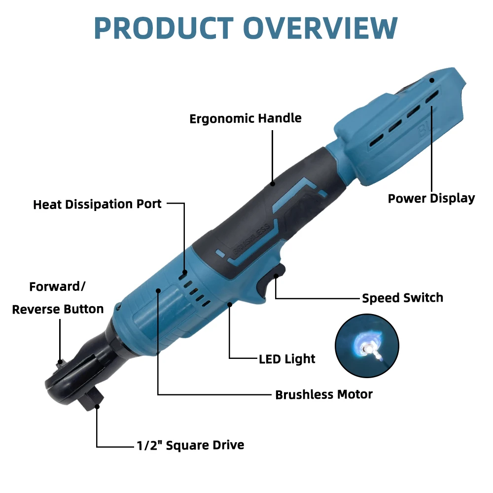 Brushless Electric Ratchet Wrench 50N.m Cordless Screwdriver Removal Screw Car Repair Tool for Makita 18V Battery Impact Wrench