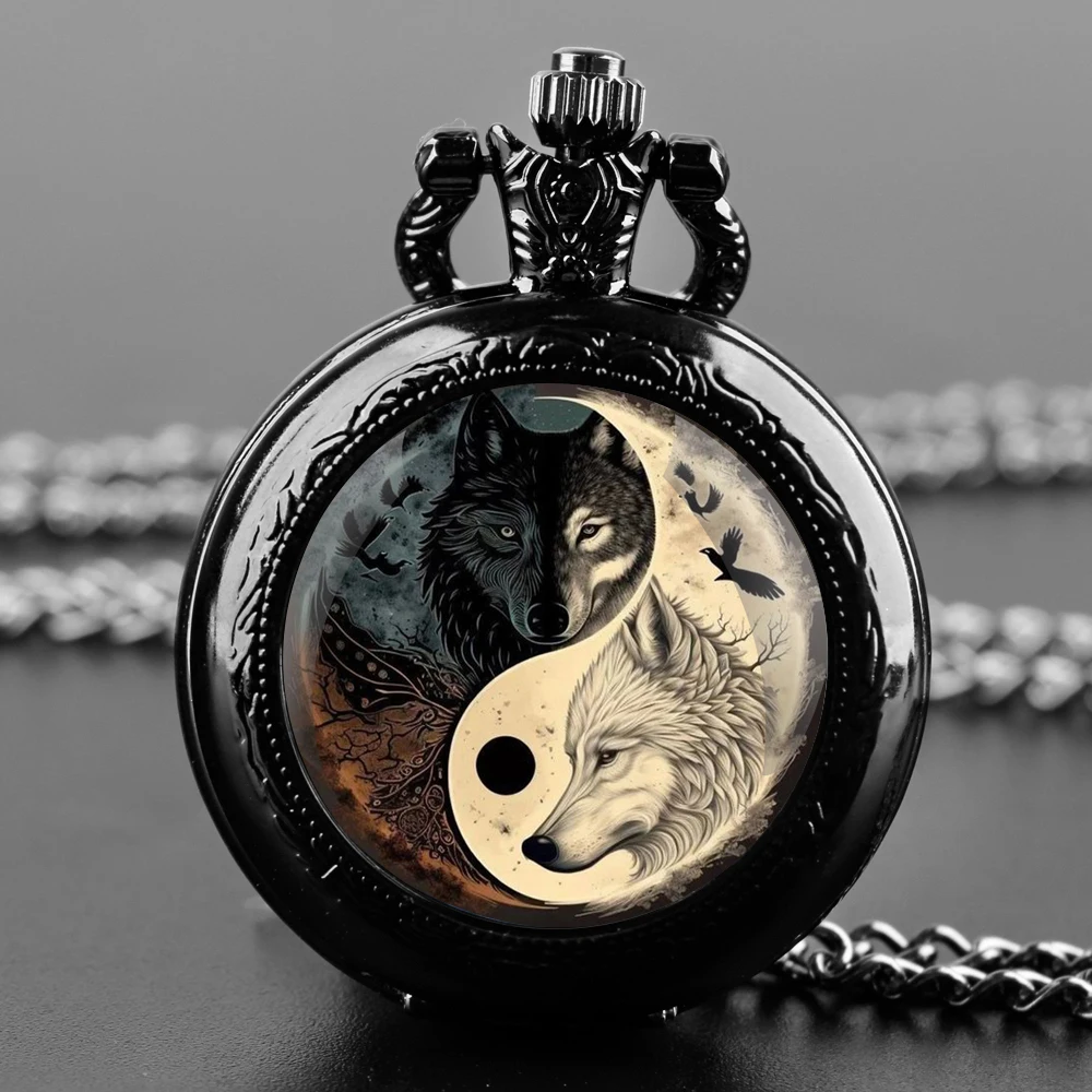 Montre de poche à quartz rétro Yin-Composer Wolf Design, verre breton, cadran numérique arabe, cadeau idéal pour les occasions spéciales, JOIdeal