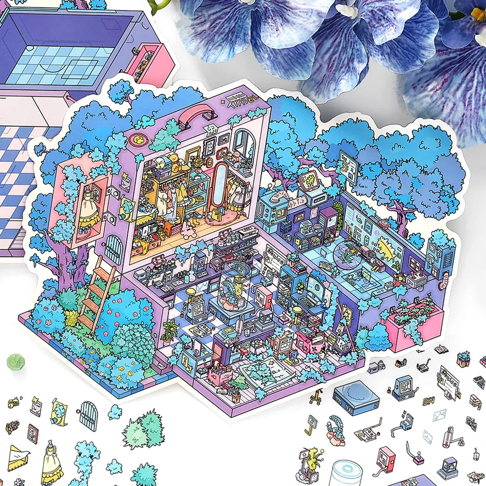 Kawaii 3D Cartoon Style Wardrobe House Miniature Scene Stickers DIY Handmade Stacking Creative Fun Scrapbook Stickers