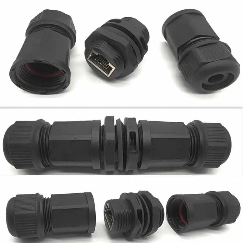 Waterproof M19 RJ45 Aviation Plug Socket IP67 8P8C Network Connector RJ45 Female Flange Panel Socket Ethernet Adapter
