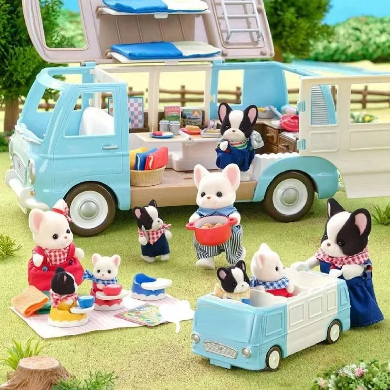 

New Forest Baby Family Figure French Bulldog Triplets Set Flocking Doll Decoration Model Toys Desktop Ornaments Collection Gifts