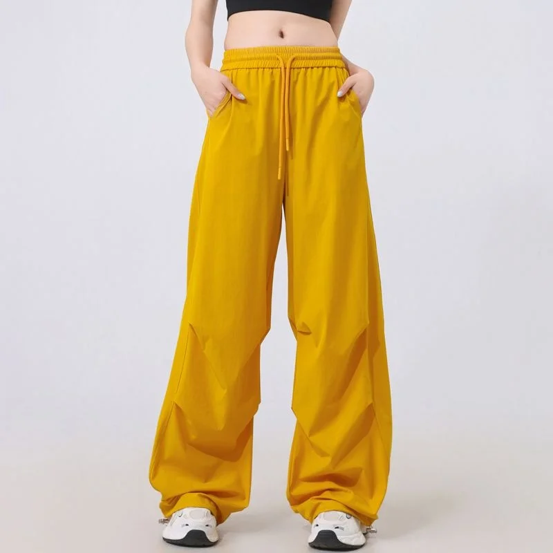 Summer Long Jazz Street Dance Square Dance Sports Pants Breathable Quick Dry Elastic Paratrooper Long Trousers Casual Pants